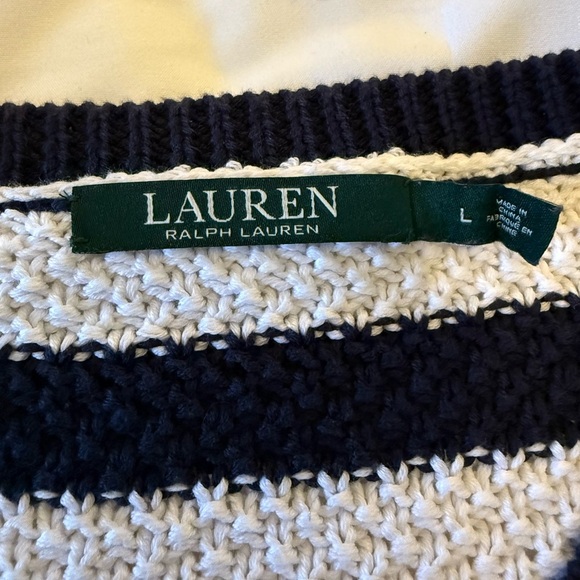 Ralph Lauren Striped V-Neck Sweater - Navy and White 100% cotton size large - Picture 3 of 5